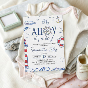 Ahoy het is een jongen Nautische baby shower uitno Kaart