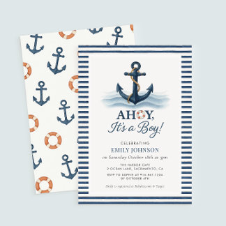 Ahoy het is een jongen nautische Baby shower uitno Kaart