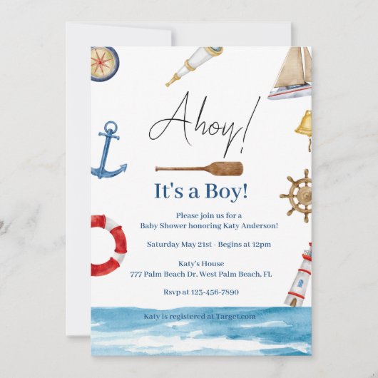 Ahoy Het is een Jongen Nautische Baby Shower Uitno Kaart (Voorkant)