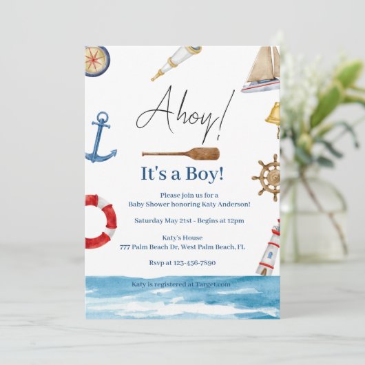 Ahoy Het is een Jongen Nautische Baby Shower Uitno Kaart (Staand voorkant)