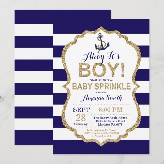 Ahoy, het is een jongen! nautische Baby-strooiuitn Kaart (Voorkant / Achterkant)