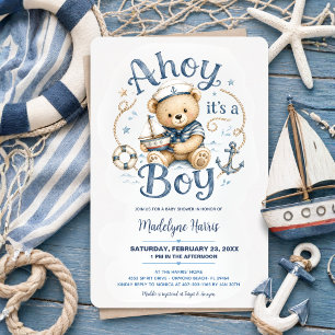Ahoy Het is een Jongen Nautische Teddybeer Baby Sh Kaart