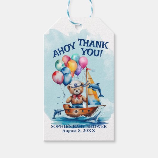 Ahoy Het Is Een Jongen Nautische Thema Baby Shower Cadeaulabel (Voorkant)