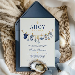 Ahoy Het is een Jongen Nautische Waslijn Baby Borr Kaart