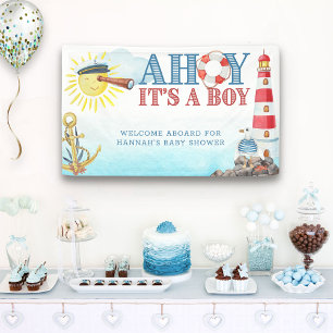 Ahoy het is een Jongen Nautische Welkom Babyborrel Spandoek