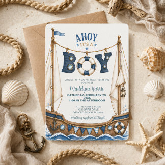 Ahoy Het is een Jongen Nautische Zeilboot Babyborr Kaart