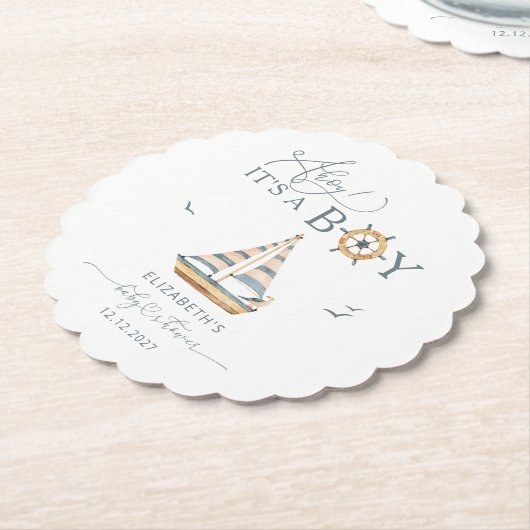 Ahoy Het is een jongen nautische zeilboot Kartonnen Onderzetters (Gekanteld)