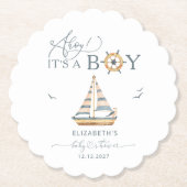 Ahoy Het is een jongen nautische zeilboot Kartonnen Onderzetters (Voorkant)