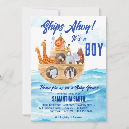 Ahoy, het is een jongen Noah's Ark Christelijk bab Kaart (Voorkant)