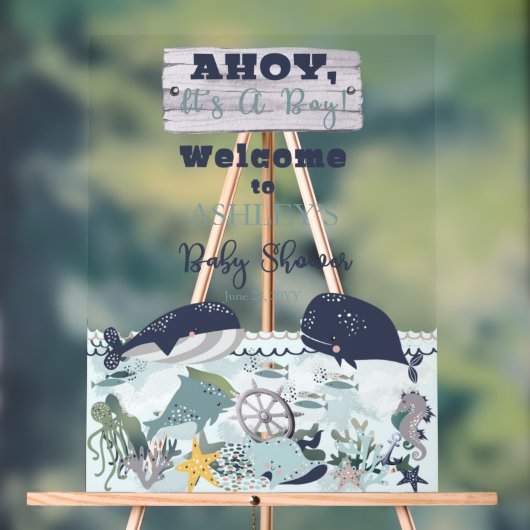 Ahoy Het is een jongen onder het Zee Baby shower Acryl Bord (Neutraal)