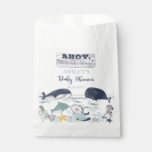 Ahoy Het is een jongen onder het Zee Baby shower Bedankzakje (Voorkant)