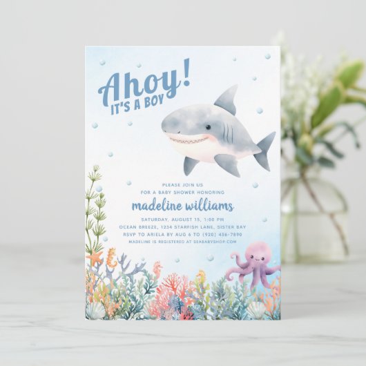Ahoy Het is een jongen onder het Zee Baby shower Kaart (Staand voorkant)