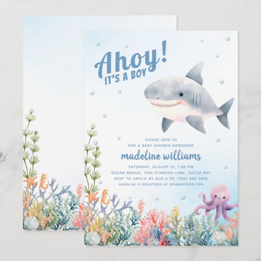 Ahoy Het is een jongen onder het Zee Baby shower Kaart (Voorkant / Achterkant)