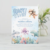 Ahoy Het is een jongen onder het Zee Baby shower Kaart (Staand voorkant)