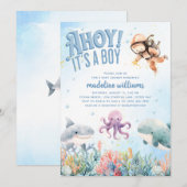 Ahoy Het is een jongen onder het Zee Baby shower Kaart (Voorkant / Achterkant)