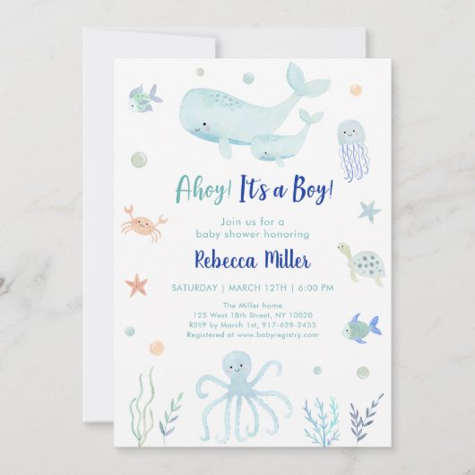 Ahoy Het is een jongen onder het Zee Baby shower Kaart (Voorkant)