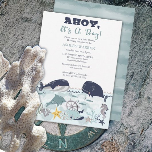 Ahoy Het is een jongen onder het Zee Baby shower Kaart