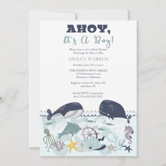 Ahoy Het is een jongen onder het Zee Baby shower Kaart (Voorkant)