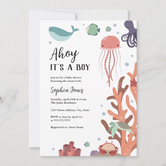 Ahoy Het is een jongen onder het Zee Baby shower Kaart (Voorkant)