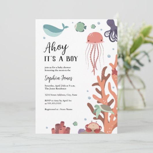 Ahoy Het is een jongen onder het Zee Baby shower Kaart (Staand voorkant)