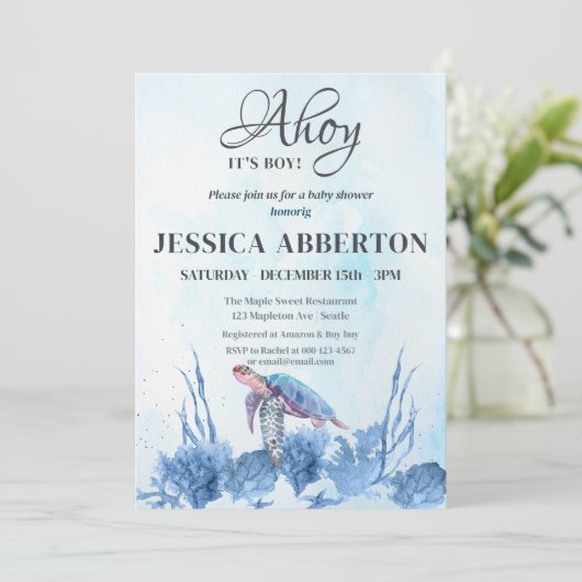 Ahoy Het is een jongen onder het Zee Blue Baby sho Kaart (Staand voorkant)