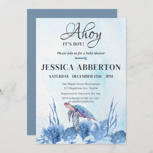 Ahoy Het is een jongen onder het Zee Blue Baby sho Kaart (Voorkant / Achterkant)