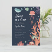 Ahoy Het is een jongen onder het Zee Blue Baby sho Kaart (Staand voorkant)