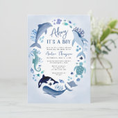 Ahoy Het is een jongen onder het Zee Blue Baby sho Kaart (Staand voorkant)