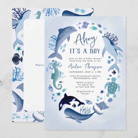 Ahoy Het is een jongen onder het Zee Blue Baby sho Kaart