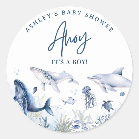 Ahoy! Het is een jongen, onder het Zee Boy Baby sh Ronde Sticker (Voorkant)