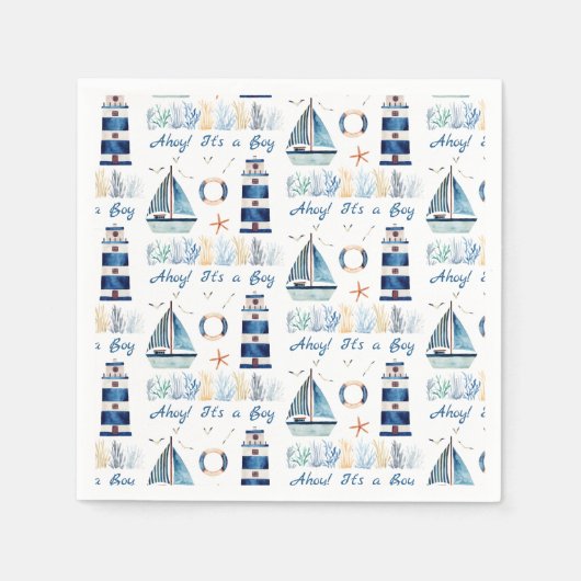 Ahoy. Het is een jongen onder het Zee. Servet (Voorkant)
