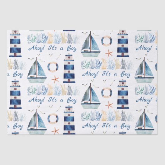 Ahoy. Het is een jongen onder het Zee. Tissuepapier (Voorkant)