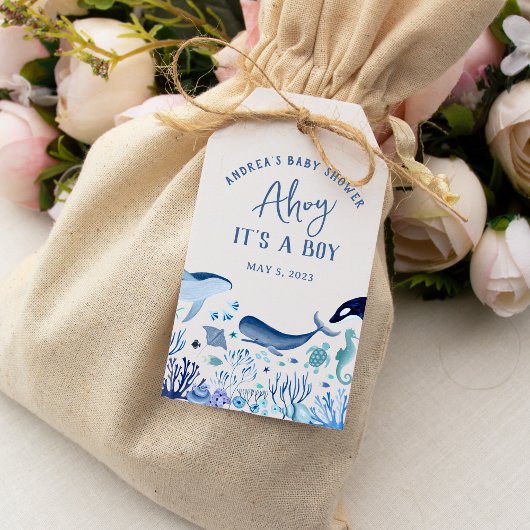 Ahoy Het is een jongen onder Zee Baby shower Dank  Cadeaulabel