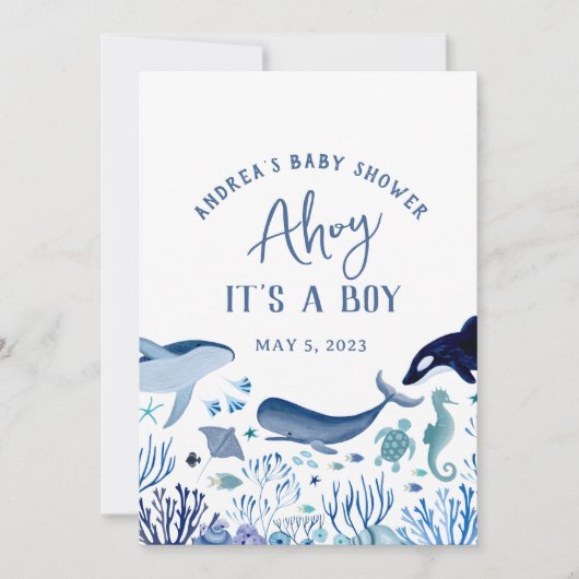 Ahoy Het is een jongen onder Zee Baby shower Dank  Kaart (Voorkant)