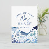 Ahoy Het is een jongen onder Zee Baby shower Dank  Kaart (Staand voorkant)
