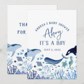 Ahoy Het is een jongen onder Zee Baby shower Dank  Kaart (Voorkant / Achterkant)