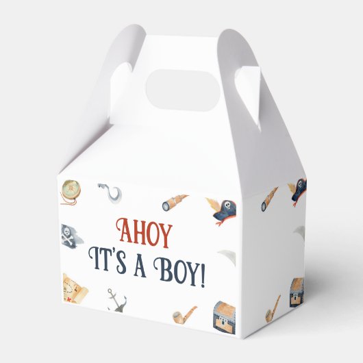 Ahoy het is een jongen piraat Baby shower Bedankdoosjes (Voorkant Zijde)