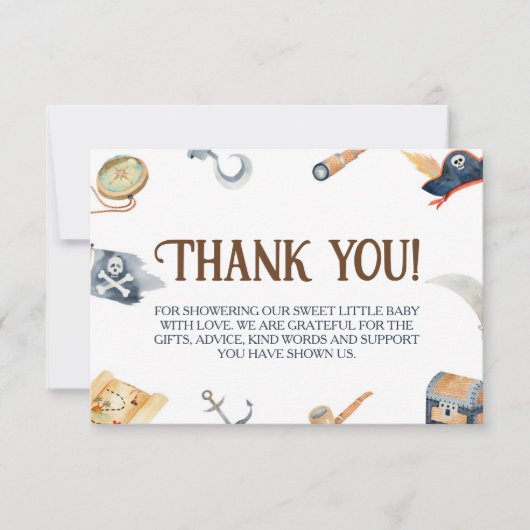 Ahoy het is een jongen piraat Baby shower Bedankkaart (Voorkant)