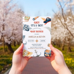 Ahoy het is een jongen piraat Baby shower Kaart