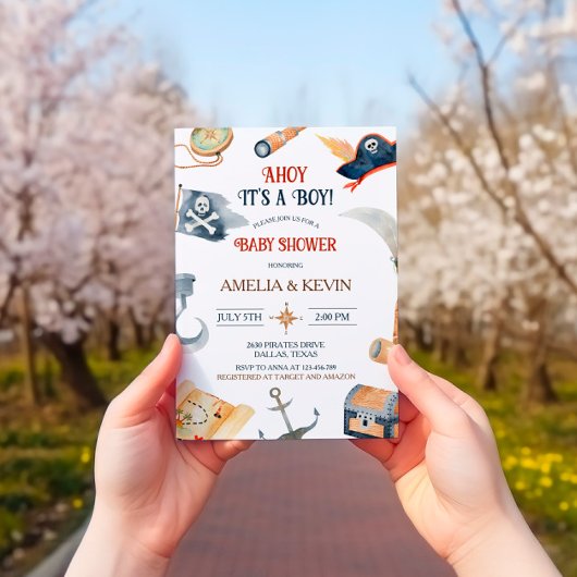 Ahoy het is een jongen piraat Baby shower Kaart