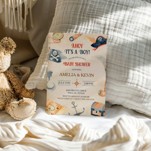 Ahoy het is een jongen piraat Baby shower Kaart