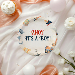 Ahoy het is een jongen piraat Baby shower Papieren Bordje