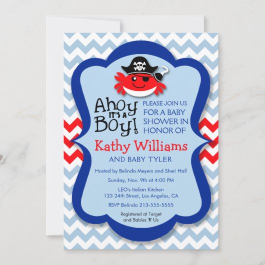 Ahoy Het is een jongen - Pirate Crab Boy Baby show Kaart (Voorkant)