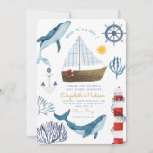 Ahoy Het is een jongen Sail Whale Lighthouse Baby  Kaart (Voorkant)