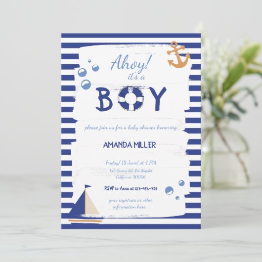 Ahoy, het is een jongen! Sailor Marine Blue Baby s Kaart (Staand voorkant)
