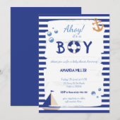 Ahoy, het is een jongen! Sailor Marine Blue Baby s Kaart (Voorkant / Achterkant)