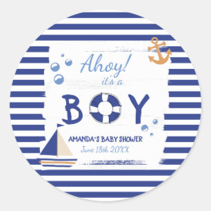Ahoy, het is een jongen! Sailor Marine Blue Baby s Ronde Sticker