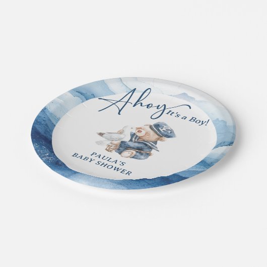 Ahoy Het is een Jongen Schattige Nautisch Baby sho Papieren Bordje (Gekanteld)