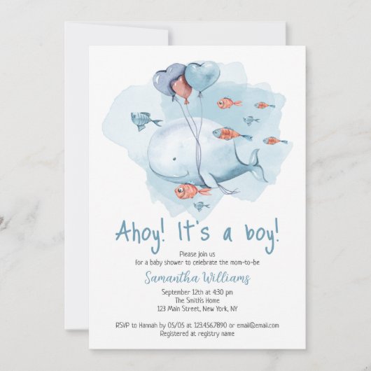 Ahoy het is een jongen Schattige walvis Baby showe Kaart (Voorkant)