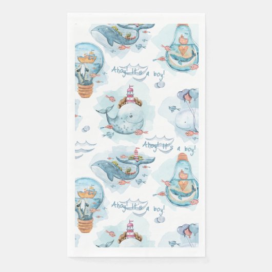 Ahoy het is een jongen Schattige walvis tafel deco Servet (Voorkant)